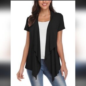 Kasper Black Cardigan Jacket with Waterfall Hem Short Sleeve Size XL